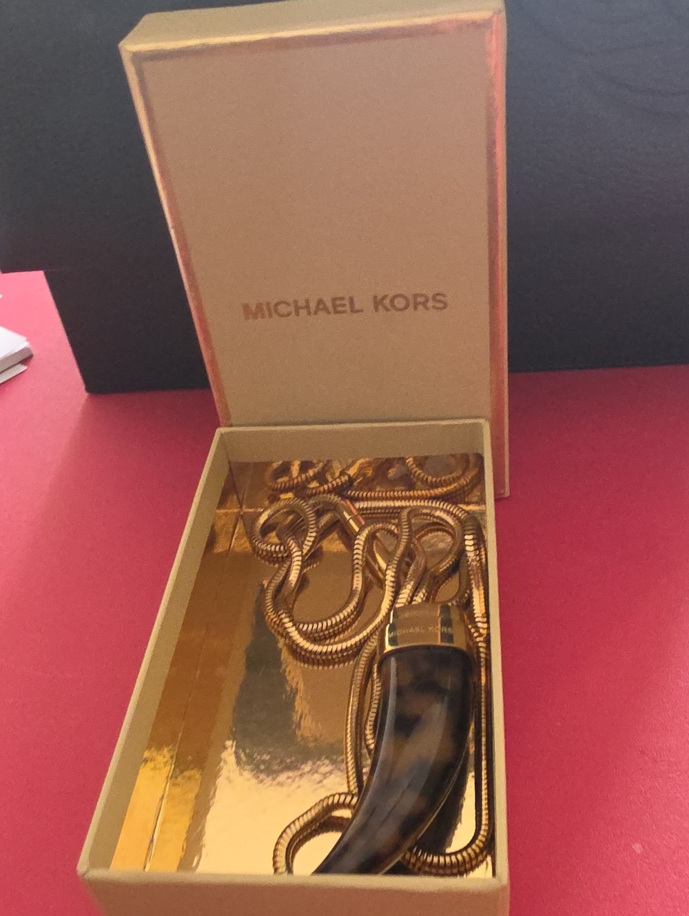 Michael Kors Gold-Tone Horn Pendant Necklace with Polished Horn Accent